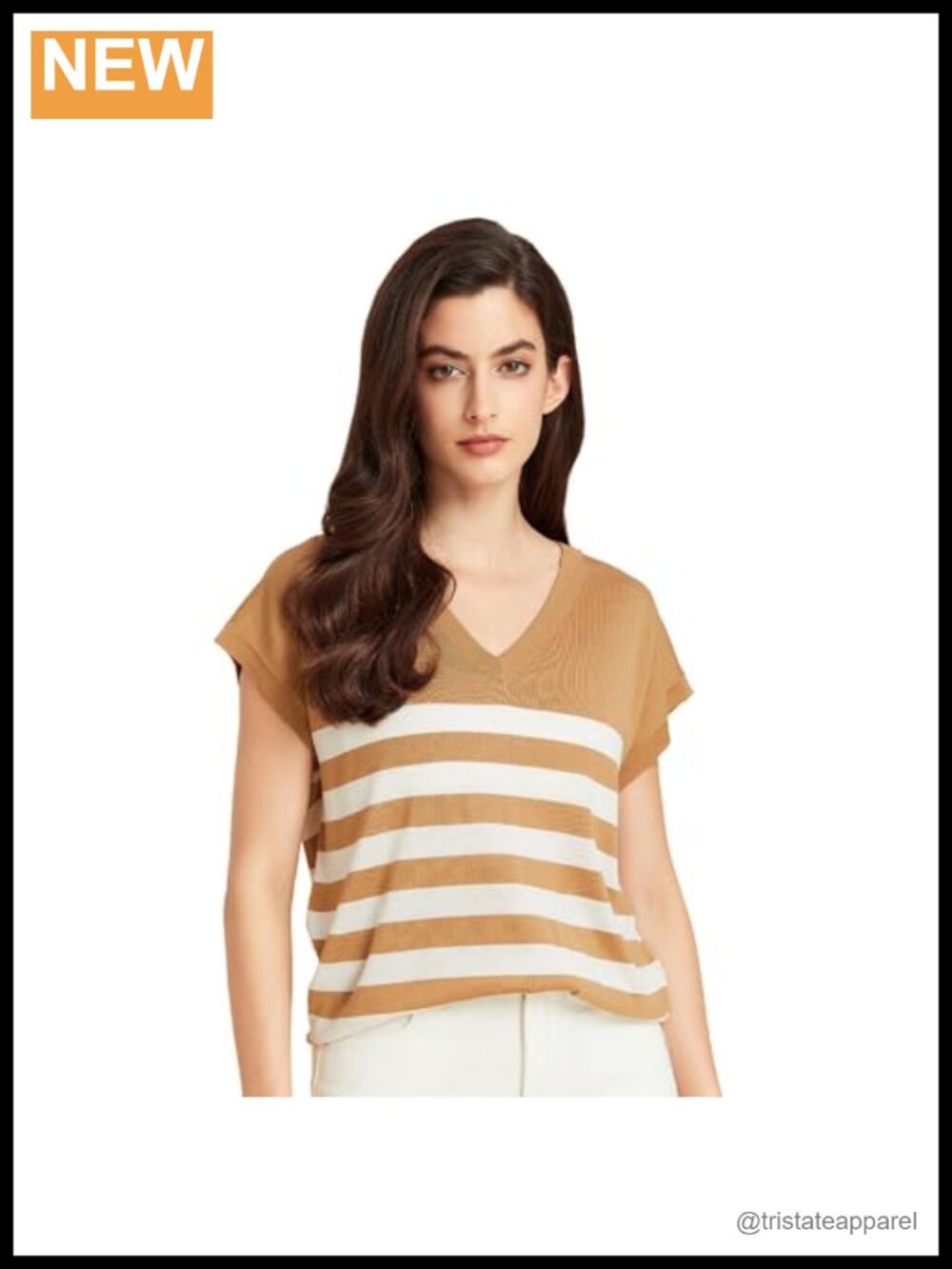 Silk Cashmere V-Neck Striped Knit T-Shirt Short Sleeve Summer Tee